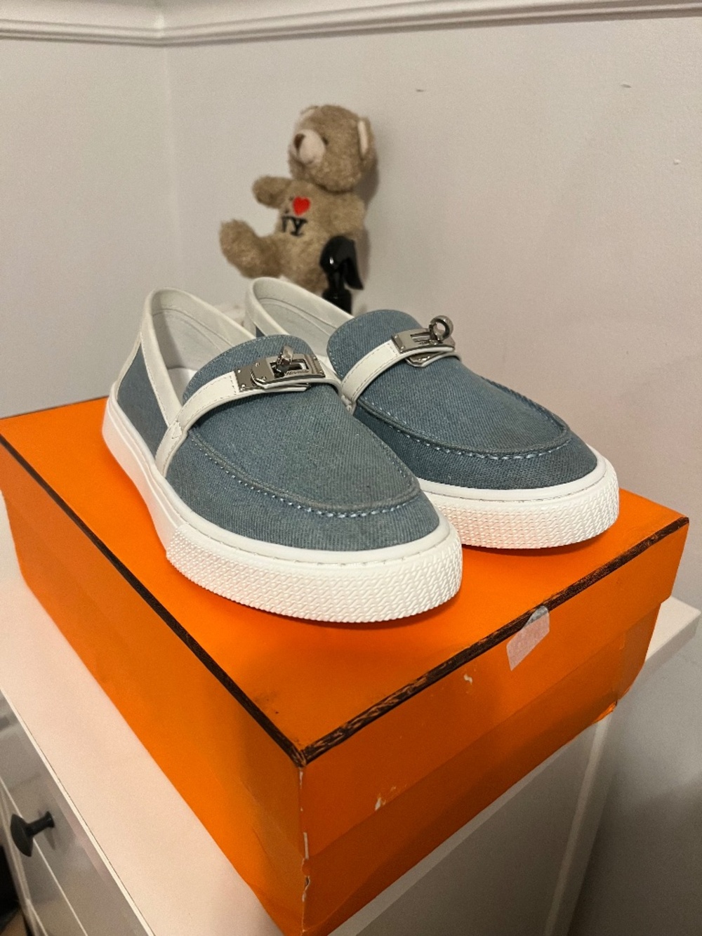 Hermes Game Slip On Sneakers Denim with Leather SZ 38